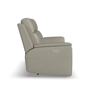 Flexsteel Vernon Triple Power Dove Grey Fabric Sofa with Power Headrest, Lumbar, Heat & Massage