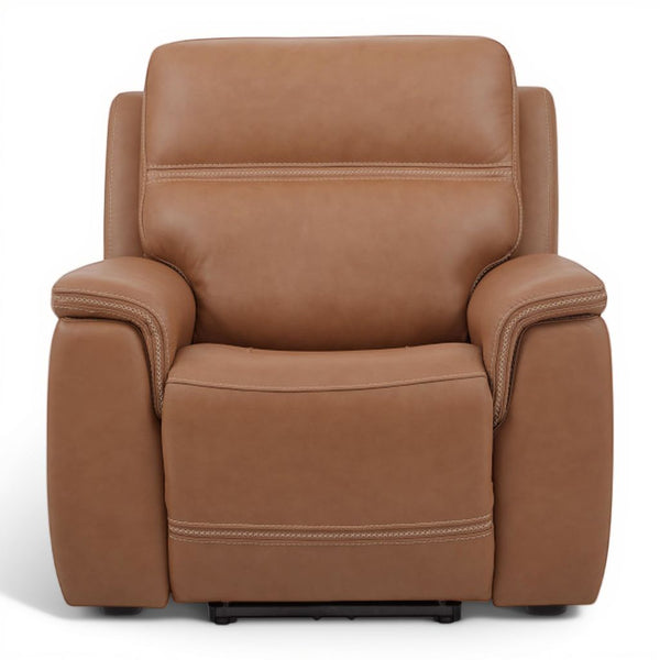 Flexsteel Sawyer Harvest Brown Leather Power Recliner with Power Headrest & Lumbar