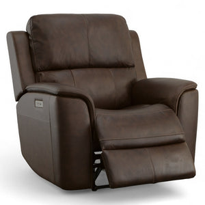 Flexsteel Harrison Leather Triple Power Recliner with Heat & Massage in Burnt Umber