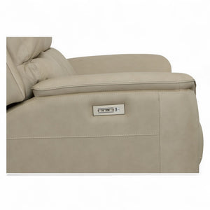 Flexsteel Harrison Leather Triple Power Loveseat with Heat & Massage in Beige