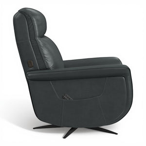 Flexsteel Zen Leather Power Swivel Recliner with Power Headrest, Heat, Massage & Ventilation in Whale Blue