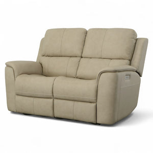 Flexsteel Harrison Leather Triple Power Loveseat with Heat & Massage in Beige