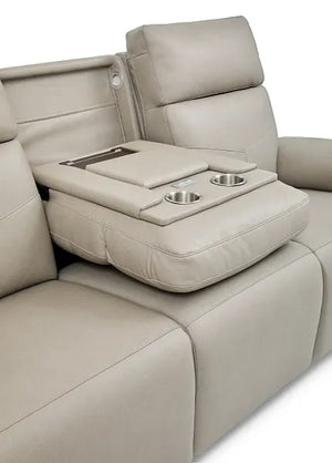 Flexsteel Vernon Triple Power Dove Grey Fabric Sofa with Power Headrest, Lumbar, Heat & Massage