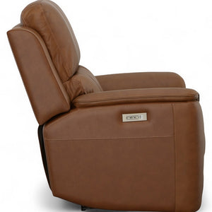 Flexsteel Harrison Leather Triple Power Recliner with Heat & Massage in Caramel