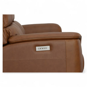 Flexsteel Harrison Leather Triple Power Reclining Sofa with Heat & Massage in Caramel