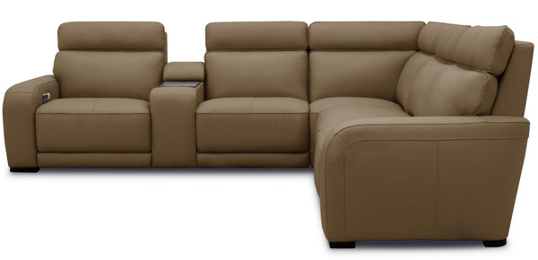 Moto Motion Melody 6-Piece Triple Power Cappuccino Leather Sectional with Speaker Audio Headrests