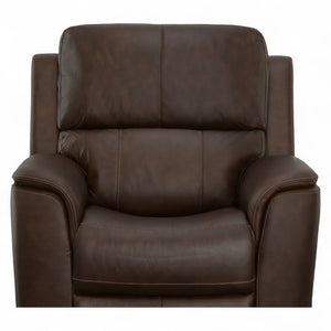 Flexsteel Harrison Leather Triple Power Recliner with Heat & Massage in Burnt Umber