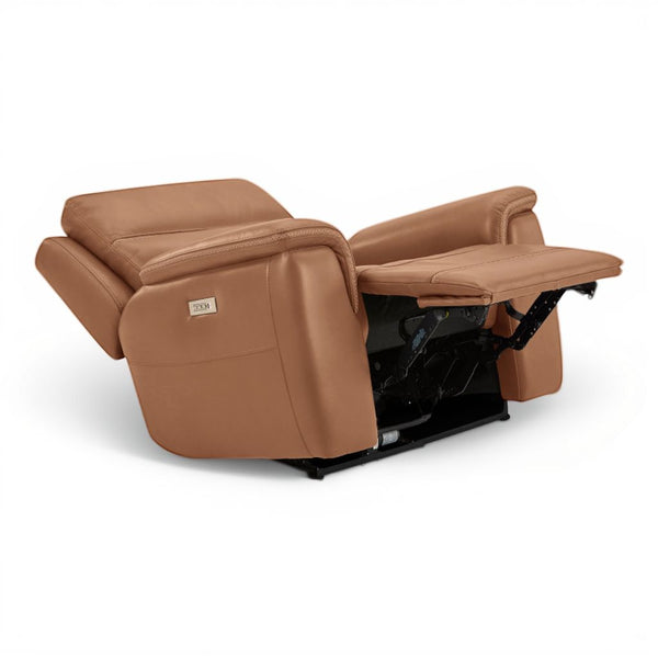 Flexsteel Sawyer Harvest Brown Leather Power Recliner with Power Headrest & Lumbar