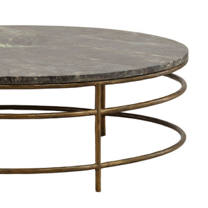 Dovetail Marston 48-Inch Round Bidasar Marble Coffee Table in Brown & Antique Brass