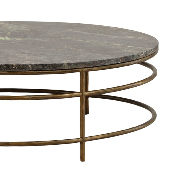 Dovetail Marston 48-Inch Round Bidasar Marble Coffee Table in Brown & Antique Brass