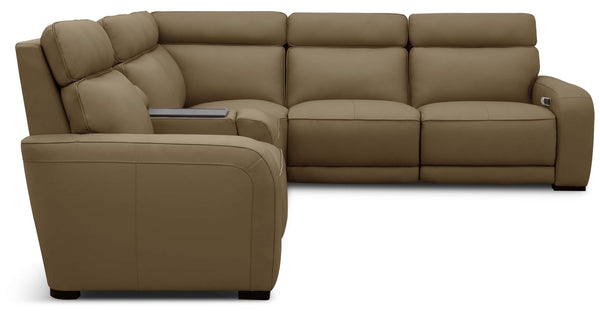 Moto Motion Melody 6-Piece Triple Power Cappuccino Leather Sectional with Speaker Audio Headrests