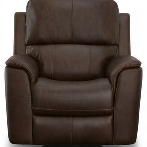 Flexsteel Harrison Leather Triple Power Recliner with Heat & Massage in Burnt Umber