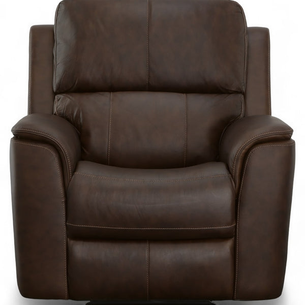 Flexsteel Harrison Leather Triple Power Recliner with Heat & Massage in Burnt Umber
