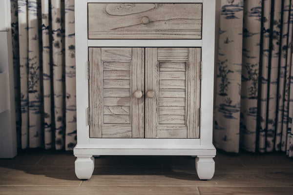 Seawinds Islamorada Clean White & Grey 1-Drawer 2-Door Electrified Coastal Nightstand
