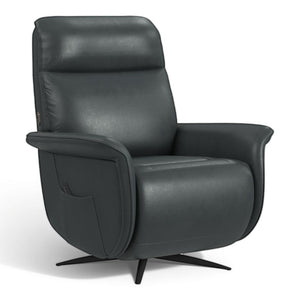 Flexsteel Zen Leather Power Swivel Recliner with Power Headrest, Heat, Massage & Ventilation in Whale Blue