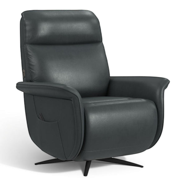 Flexsteel Zen Leather Power Swivel Recliner with Power Headrest, Heat, Massage & Ventilation in Whale Blue