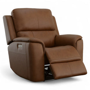 Flexsteel Harrison Leather Triple Power Recliner with Heat & Massage in Caramel