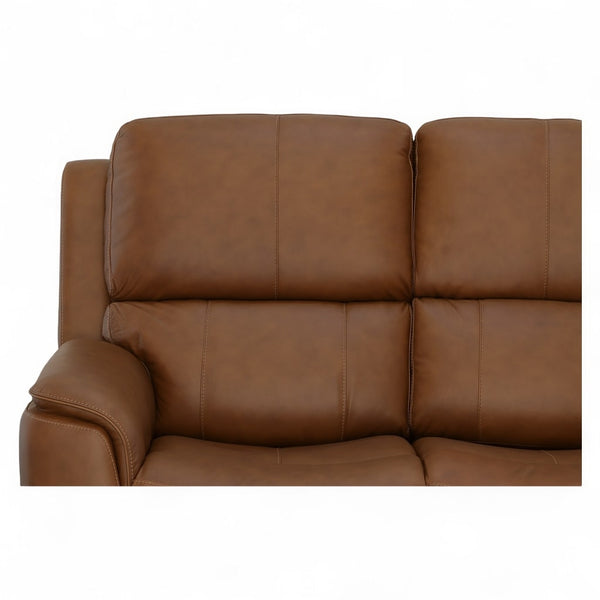 Flexsteel Harrison Leather Triple Power Loveseat with Heat & Massage in Caramel