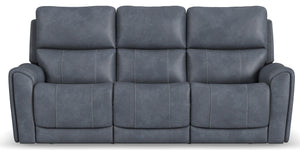 Flexsteel Carter Power Reclining Sofa with Console, Power Headrests & Lumbar in Slate Fabric