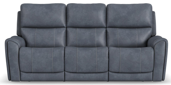 Flexsteel Carter Power Reclining Sofa with Console, Power Headrests & Lumbar in Slate Fabric