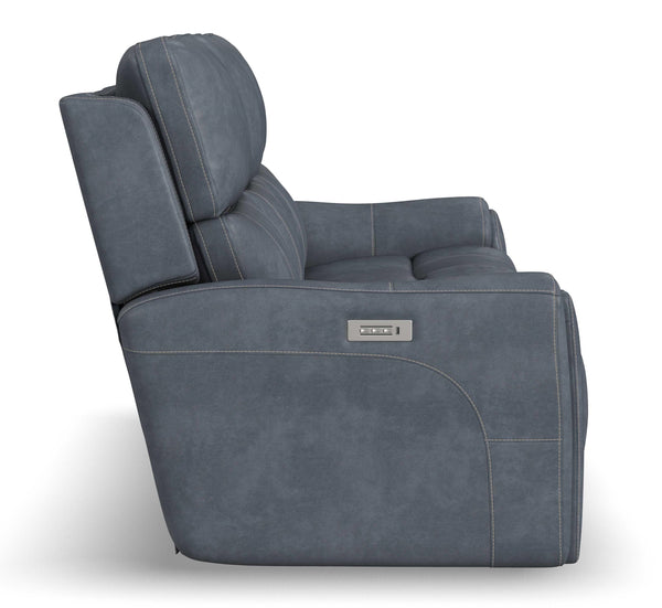 Flexsteel Carter Power Reclining Sofa with Console, Power Headrests & Lumbar in Slate Fabric