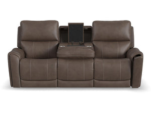 Flexsteel Carter Cappucino Power Reclining Sofa with Console & Power Headrests & Lumbar