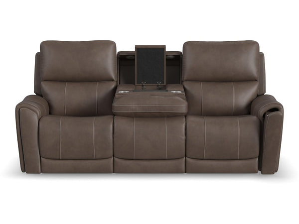 Flexsteel Carter Cappucino Power Reclining Sofa with Console & Power Headrests & Lumbar