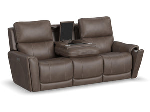 Flexsteel Carter Cappucino Power Reclining Sofa with Console & Power Headrests & Lumbar