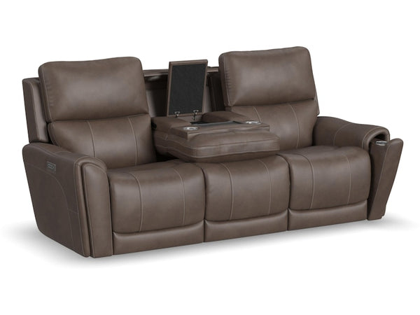 Flexsteel Carter Cappucino Power Reclining Sofa with Console & Power Headrests & Lumbar