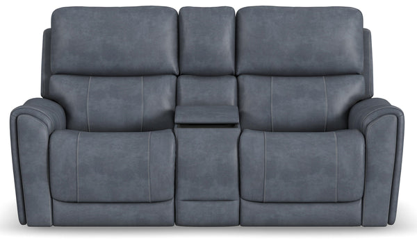 Flexsteel Carter Power Reclining Loveseat with Console, Power Headrests & Lumbar in Slate Fabric