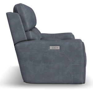 Flexsteel Carter Power Reclining Loveseat with Console, Power Headrests & Lumbar in Slate Fabric