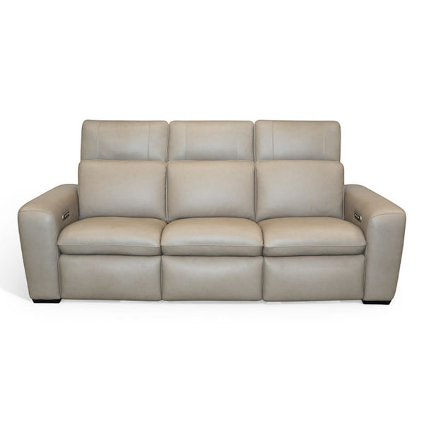 Flexsteel Sense Italian Leather Power Reclining Sofa with Power Headrest, Lumbar & Pulse in Greige