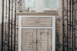 Seawinds Islamorada Clean White & Grey 1-Drawer 2-Door Electrified Coastal Nightstand