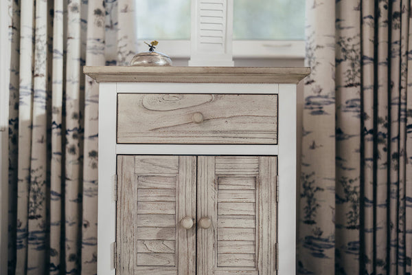 Seawinds Islamorada Clean White & Grey 1-Drawer 2-Door Electrified Coastal Nightstand