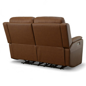 Flexsteel Harrison Leather Triple Power Loveseat with Heat & Massage in Caramel