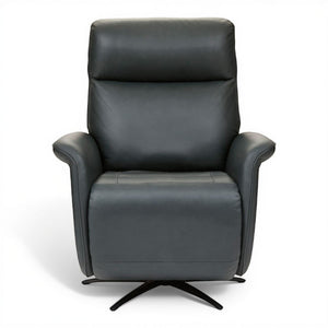 Flexsteel Zen Leather Power Swivel Recliner with Power Headrest, Heat, Massage & Ventilation in Whale Blue