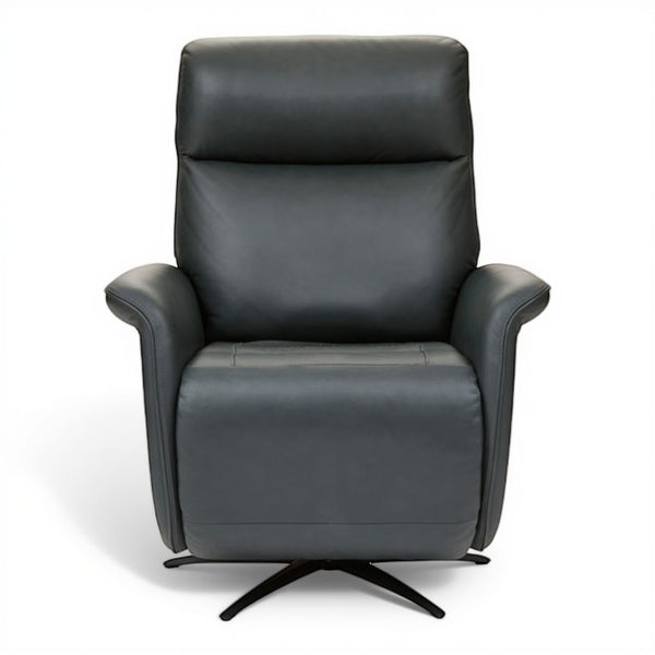 Flexsteel Zen Leather Power Swivel Recliner with Power Headrest, Heat, Massage & Ventilation in Whale Blue