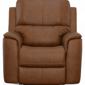 Flexsteel Harrison Leather Triple Power Recliner with Heat & Massage in Caramel
