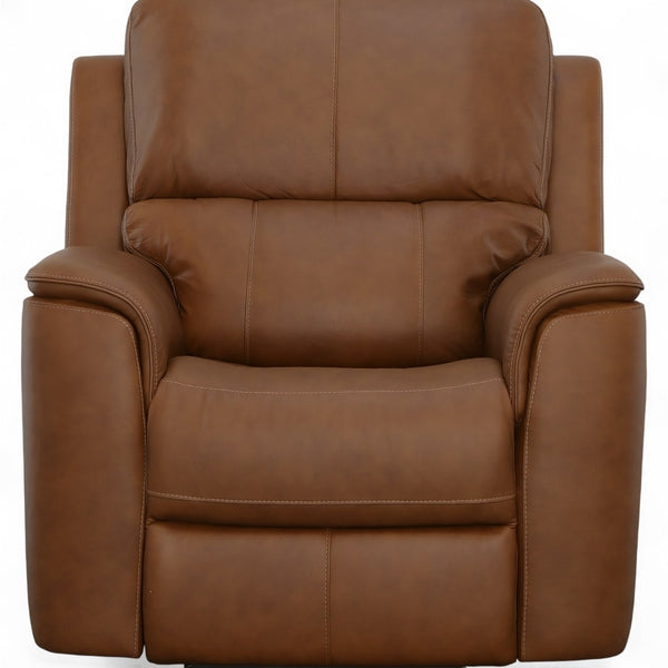 Flexsteel Harrison Leather Triple Power Recliner with Heat & Massage in Caramel