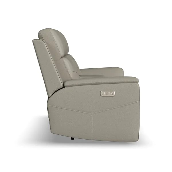 Flexsteel Vernon Triple Power Dove Grey Fabric Console Loveseat with Power Headrest, Lumbar, Heat & Massage