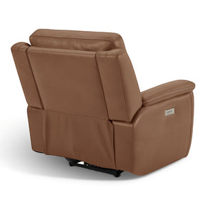 Flexsteel Sawyer Harvest Brown Leather Power Recliner with Power Headrest & Lumbar