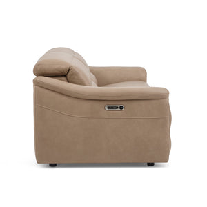 Flexsteel Harper Biscuit Leather Power Reclining Sofa with Power Headrests & Lumbar