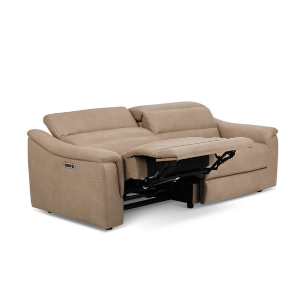 Flexsteel Harper Biscuit Leather Power Reclining Sofa with Power Headrests & Lumbar