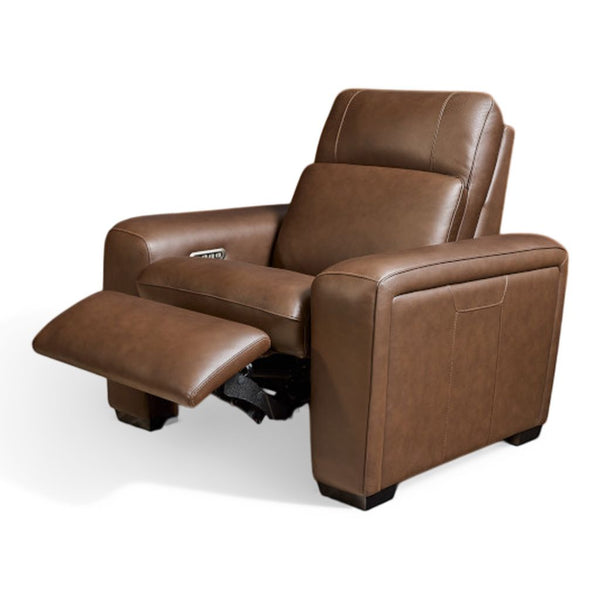 Flexsteel Sense Italian Leather Power Recliner with Power Headrest, Lumbar & Pulse in Espresso