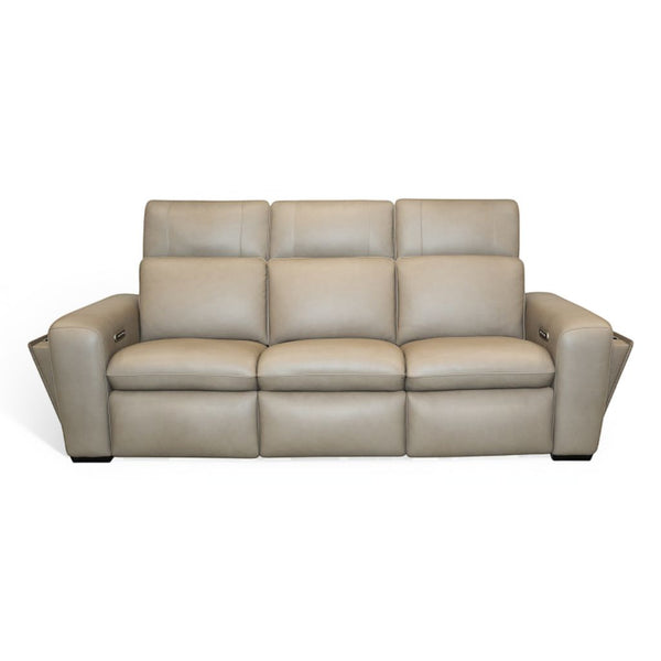 Flexsteel Sense Italian Leather Power Reclining Sofa with Power Headrest, Lumbar & Pulse in Greige