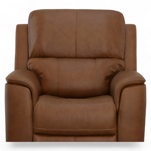 Flexsteel Harrison Leather Triple Power Recliner with Heat & Massage in Caramel