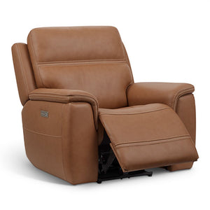 Flexsteel Sawyer Harvest Brown Leather Power Recliner with Power Headrest & Lumbar
