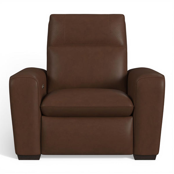 Flexsteel Sense Italian Leather Power Recliner with Power Headrest, Lumbar & Pulse in Espresso