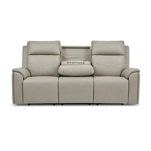 Flexsteel Vernon Triple Power Dove Grey Fabric Sofa with Power Headrest, Lumbar, Heat & Massage