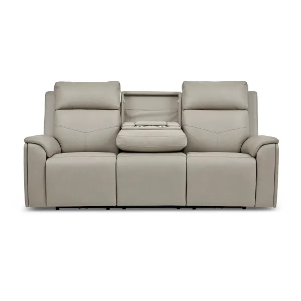 Flexsteel Vernon Triple Power Dove Grey Fabric Sofa with Power Headrest, Lumbar, Heat & Massage